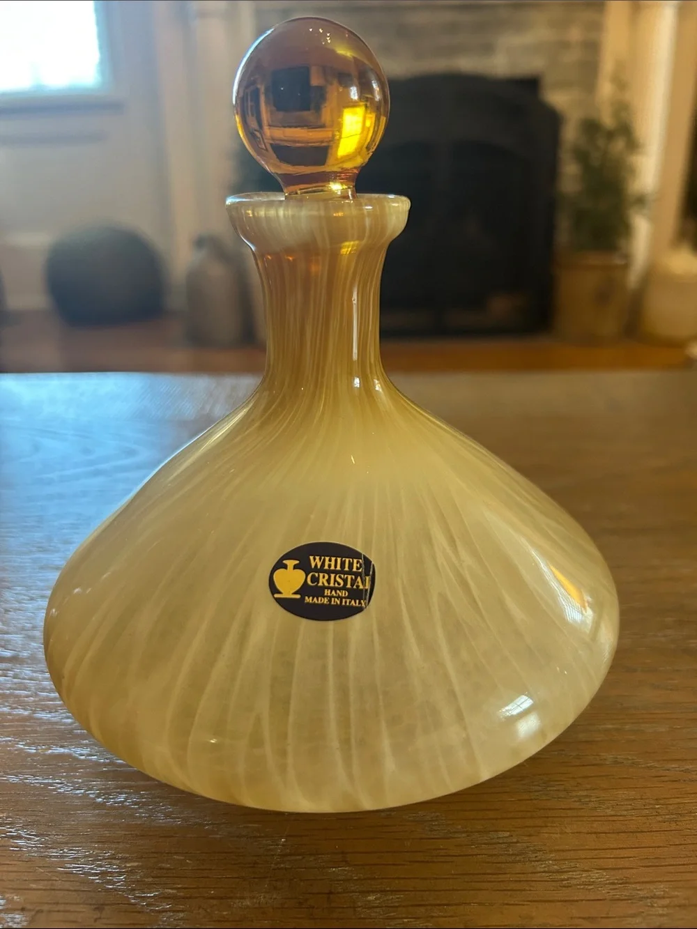 VTG White Cristal Amber & Cream Swirl Glass Decanters with Stoppers